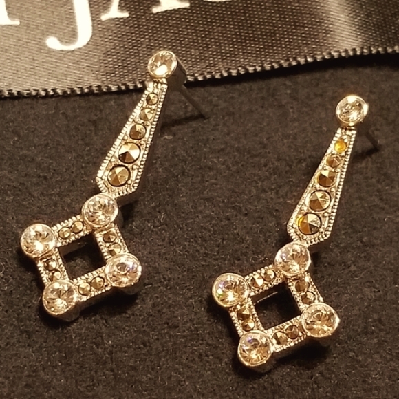 Judith Jack Vtg Sterling Marcasite Drop Earrings - Picture 2 of 7